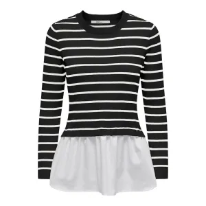 Only Womens Angie Life LS Mix Stripe Knit Sweater Black