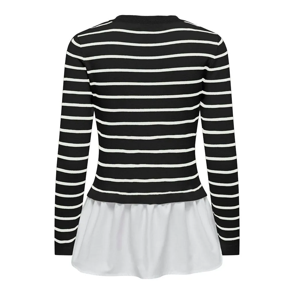 Only Womens Angie Life LS Mix Stripe Knit Sweater Black