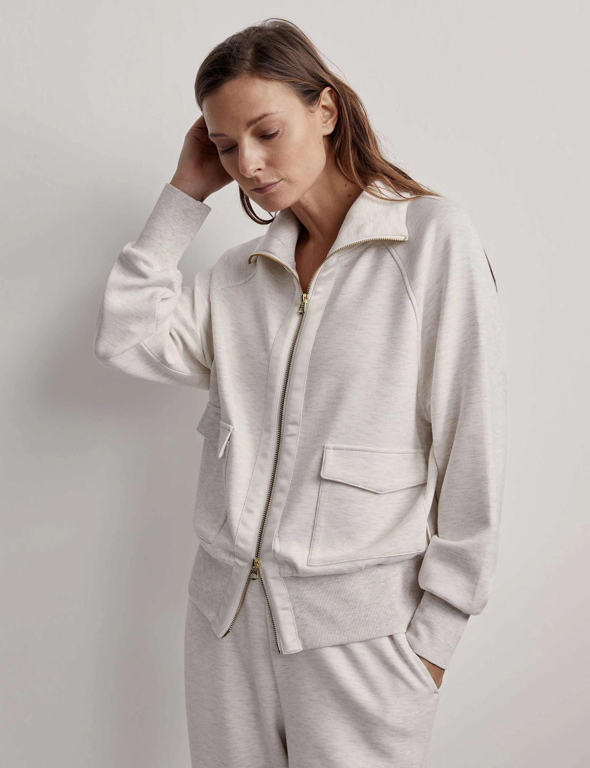 Roxbury Zip-Through Sweat - Ivory Marl