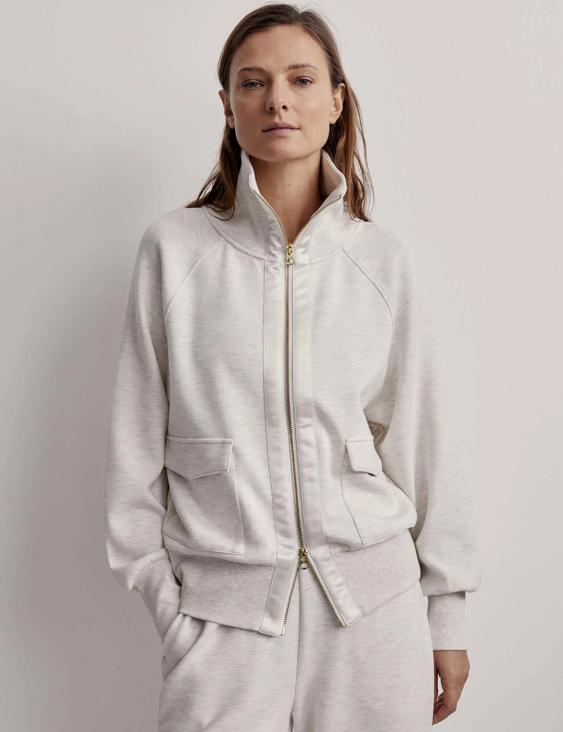 Roxbury Zip-Through Sweat - Ivory Marl