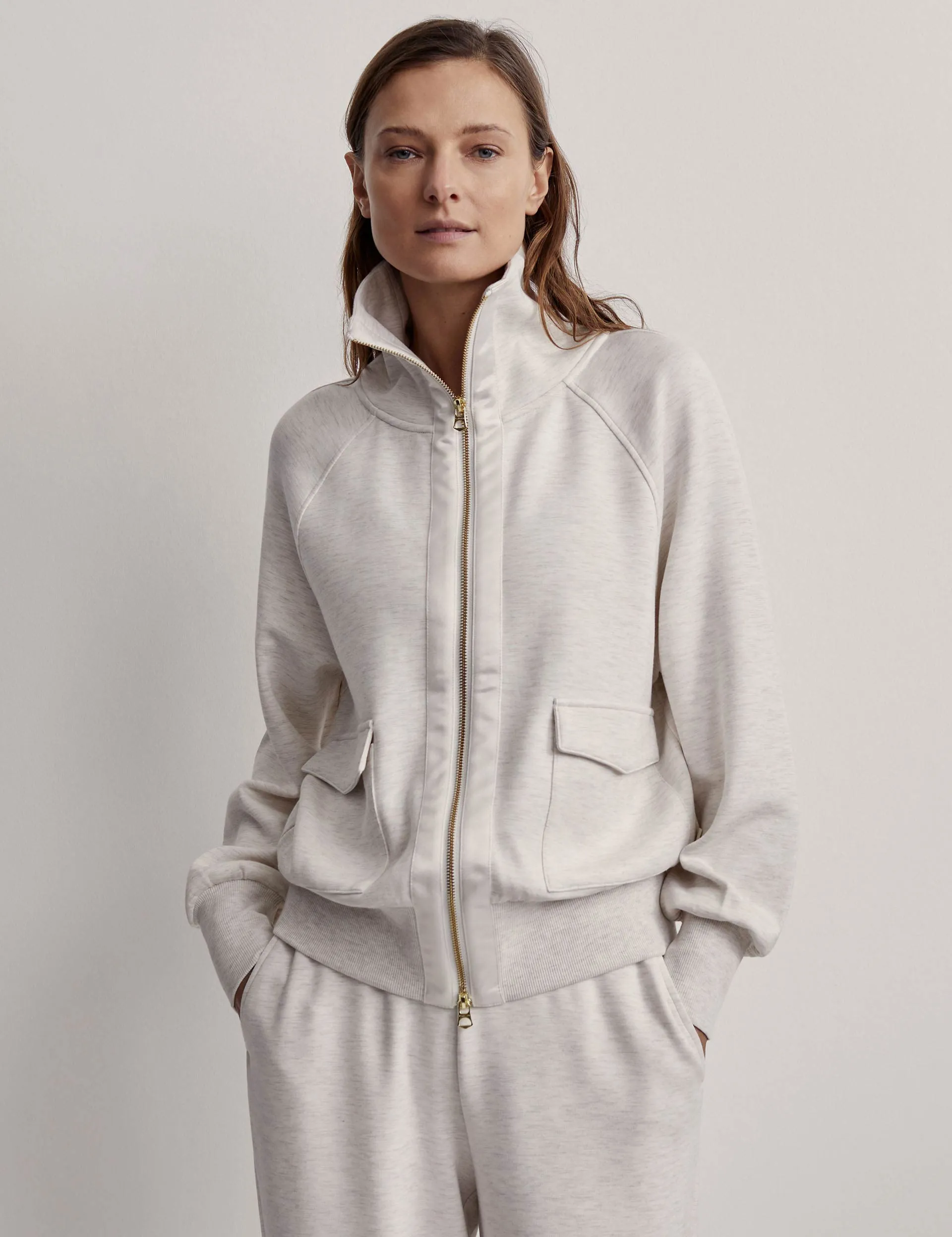 Roxbury Zip-Through Sweat - Ivory Marl