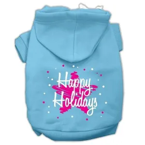 Scribble Happy Holidays Screenprint Pet Hoodies Baby Blue Size M (12)