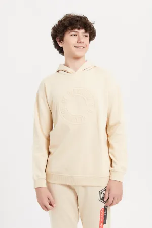 Senior Boys Beige Emboss Over Size Hoody Sweatshirt