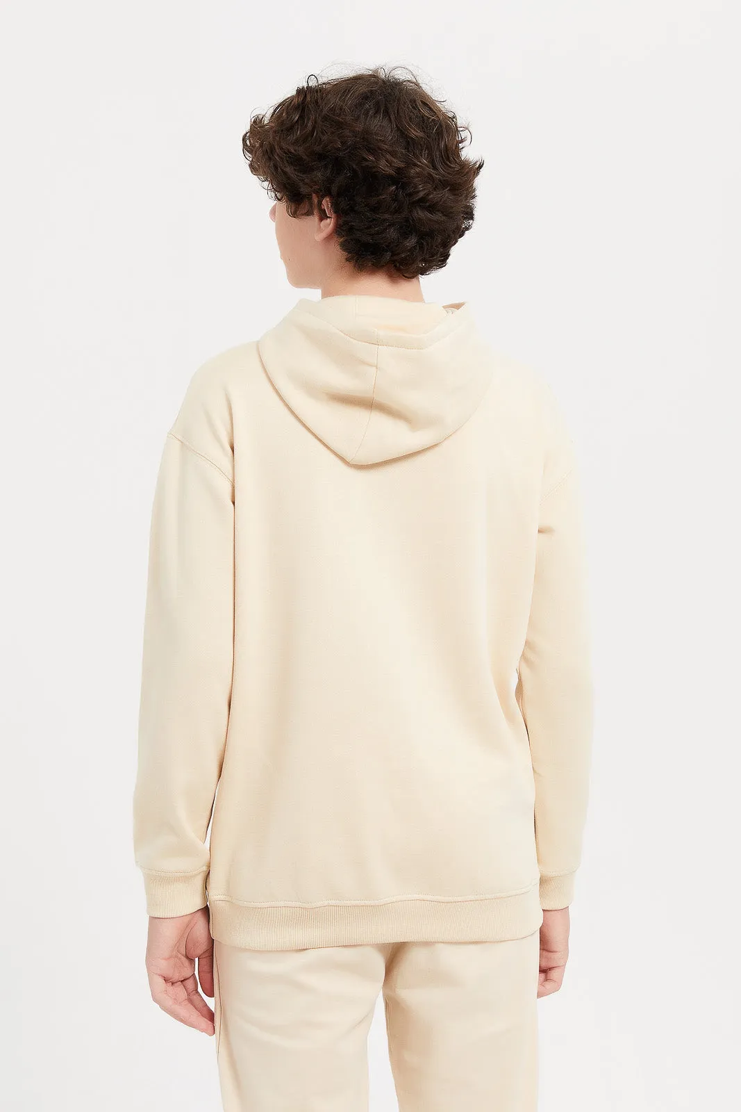 Senior Boys Beige Emboss Over Size Hoody Sweatshirt