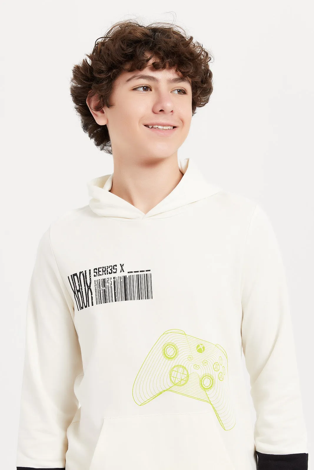 Senior Boys Beige Xbox Print Hoody Sweatshirt