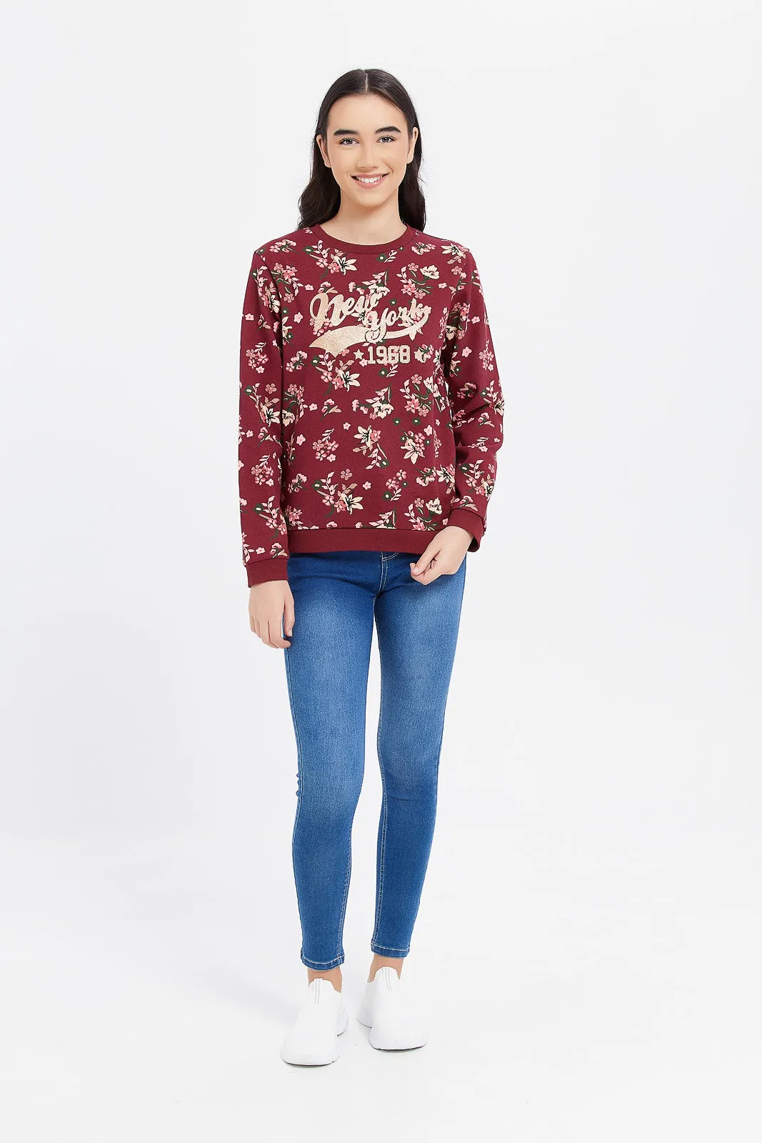 Senior Girls Burgundy Floral Sweatshirts