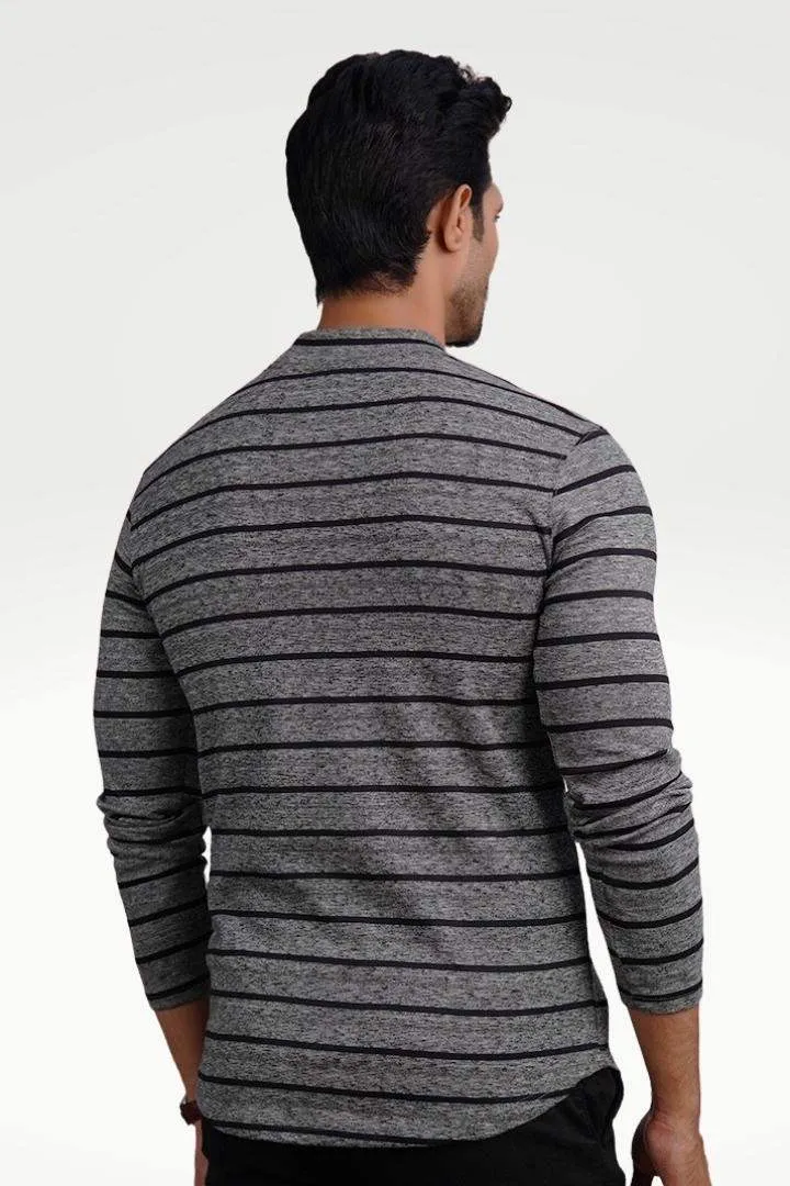 Silvered Slate Mock Neck Striped Sweatshirt