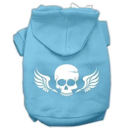 Skull Wings Screen Print Pet Hoodies Baby Blue Size Med (12)