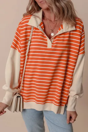 Slit Striped Long Sleeve Sweatshirt