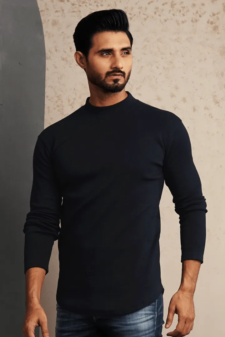 Solid Navy Mockneck Sweatshirt