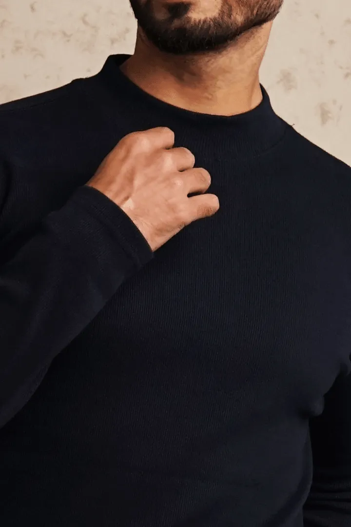 Solid Navy Mockneck Sweatshirt