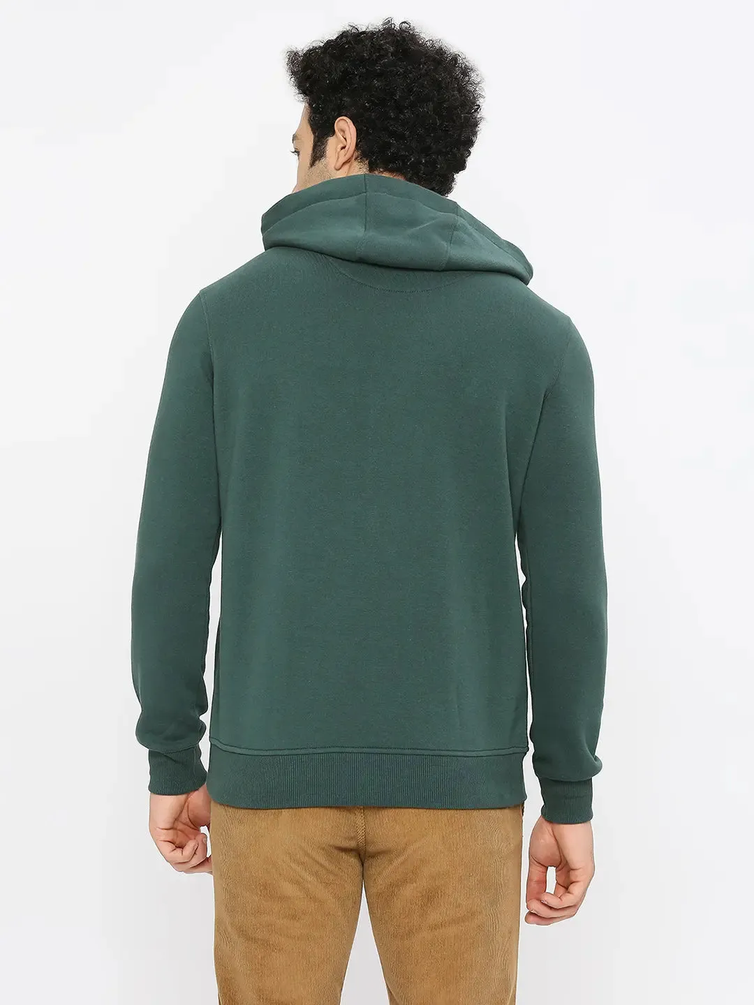 Spykar Men Forest Green Blended Regular Fit Plain Hoodie