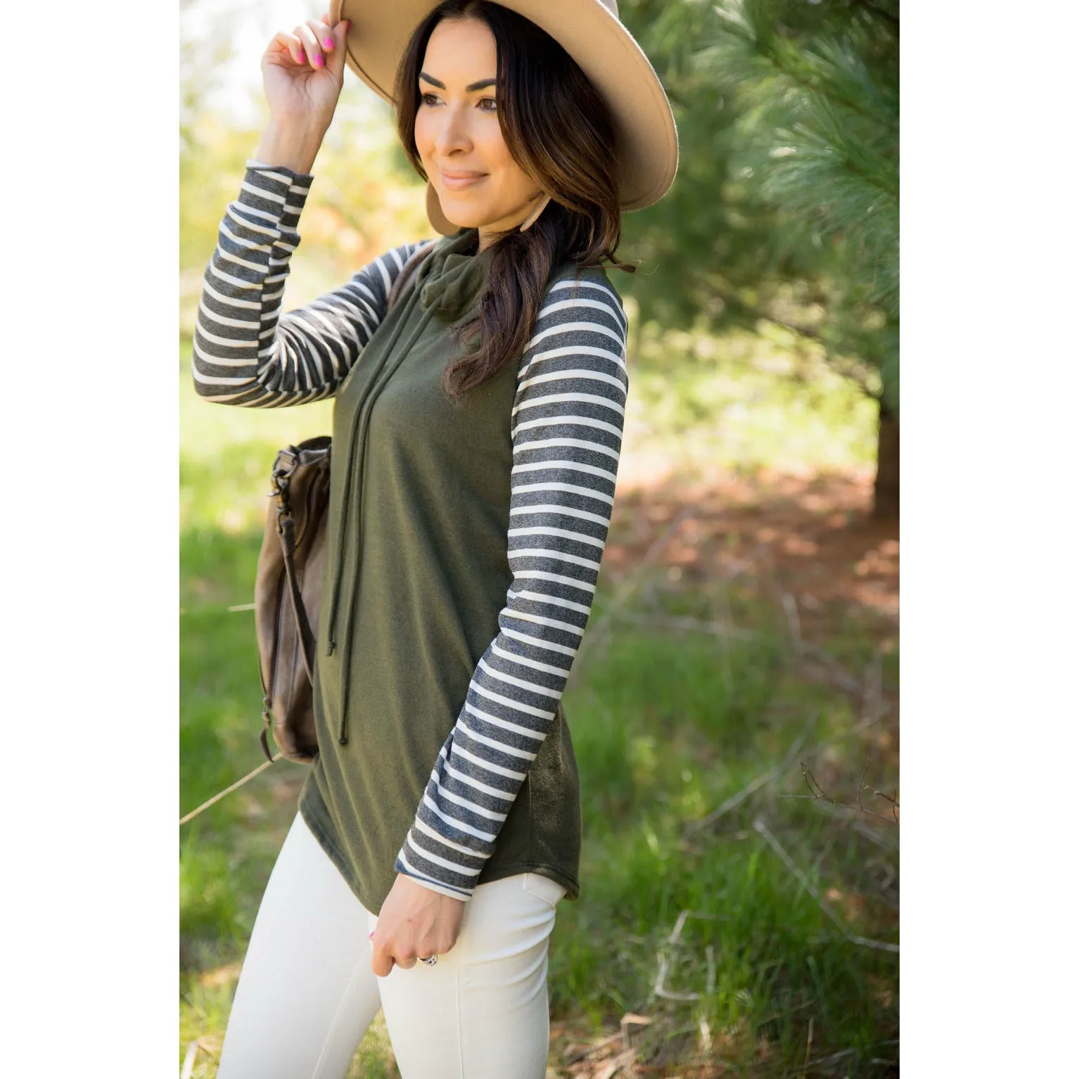 Striped Accent Cowl Neck