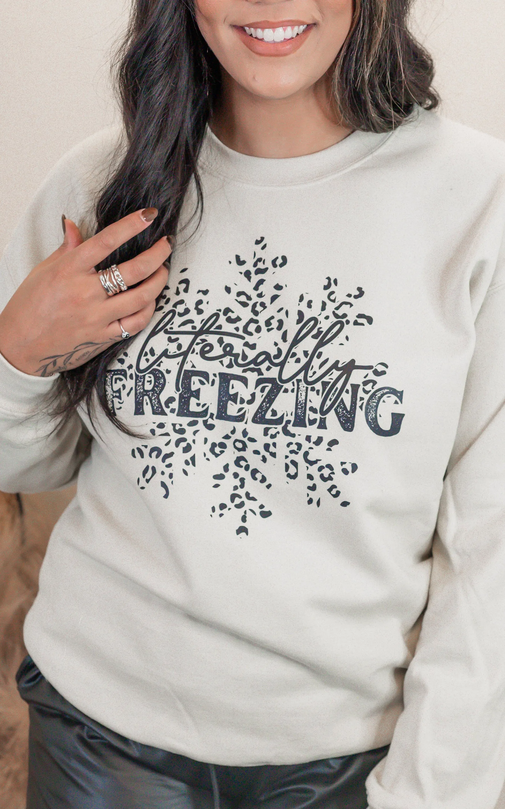 Tan Literally Freezing Graphic Crewneck Sweatshirt