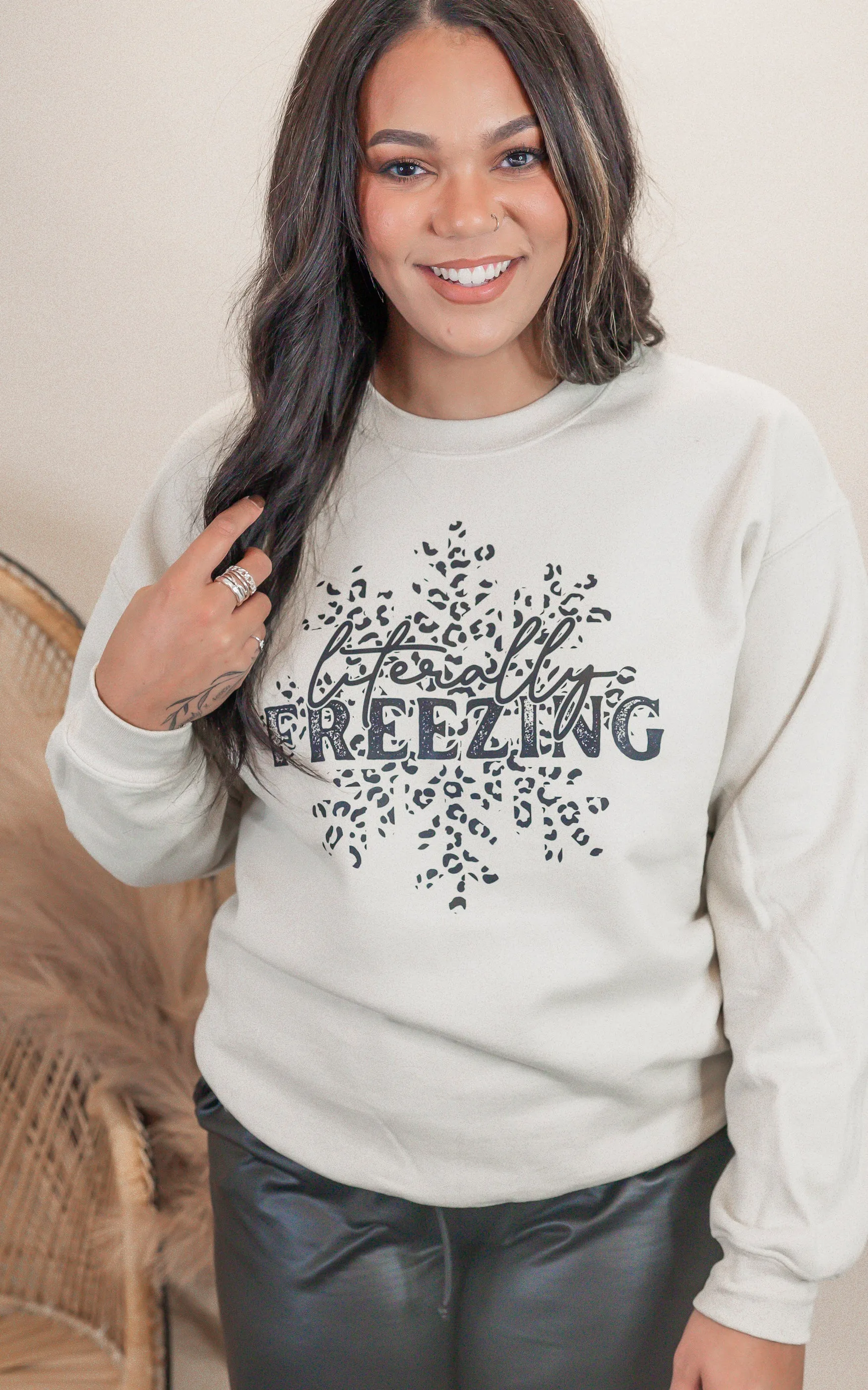 Tan Literally Freezing Graphic Crewneck Sweatshirt