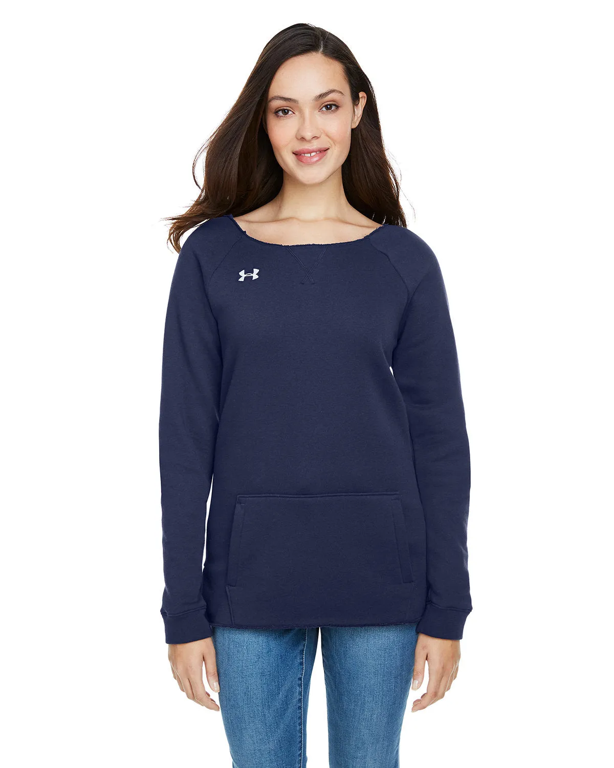 Under Armour Ladies Hustle Fleece Customized Crewneck Sweatshirts, Navy