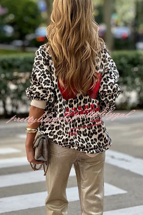 Unique Modern Feel Leopard and Cherry Print Casual Sweatshirt