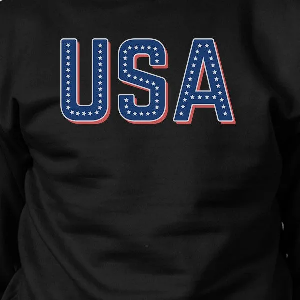 USA With Stars Unisex Black Pullover Sweatshirt For 4th Of July