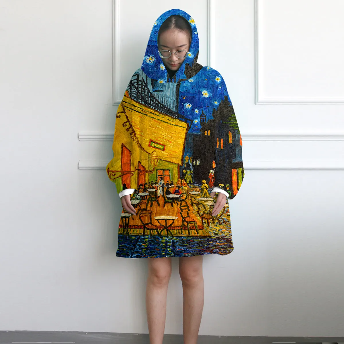 Van Gogh's Cafe at Night Wearable Blanket Hoodie