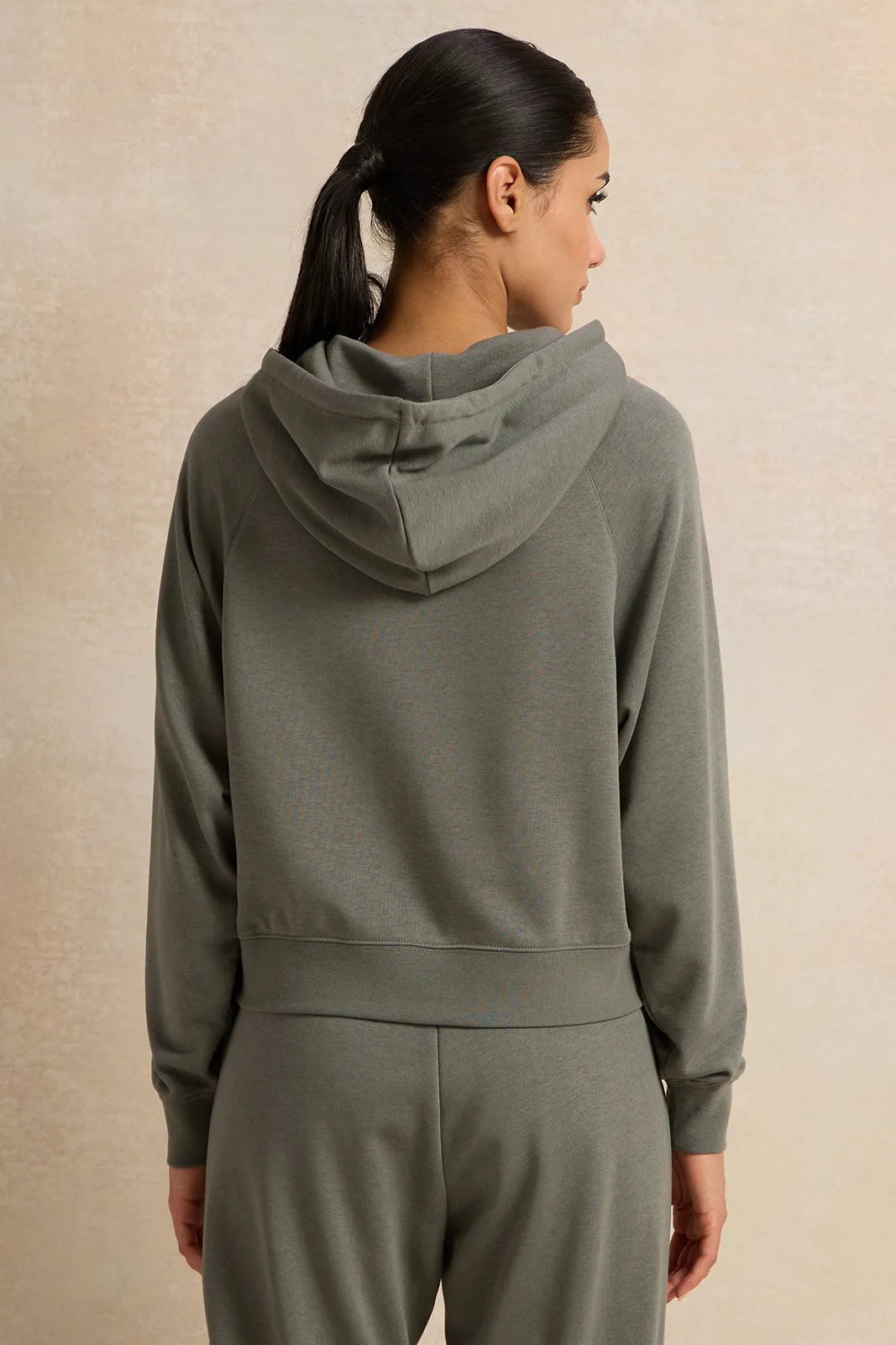 Women Grey Placement Print Hooded Sweatshirt