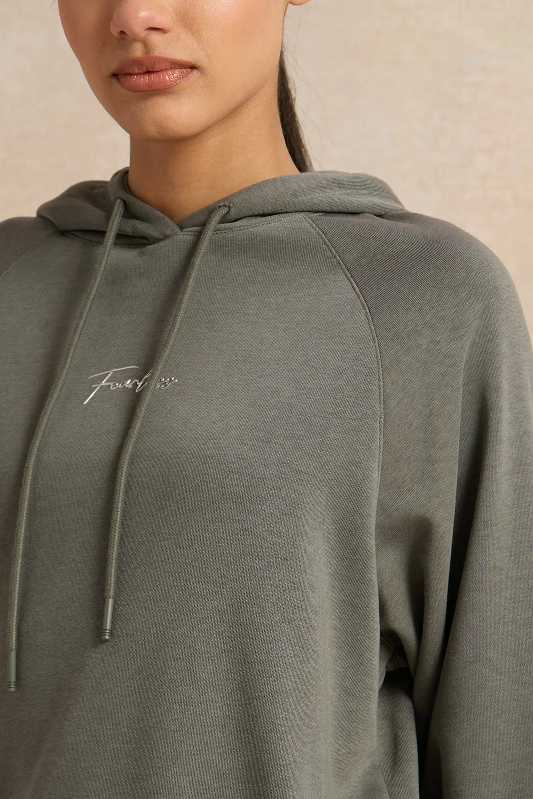 Women Grey Placement Print Hooded Sweatshirt