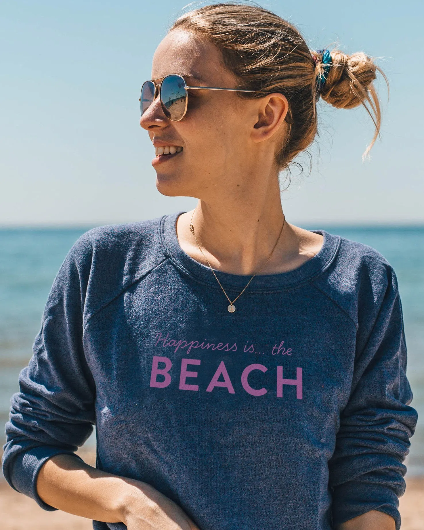 Women's Beach Bold Crew Sweatshirt, Heather Navy