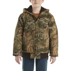 Youth Canvas Insulated Hooded Camo Jacket